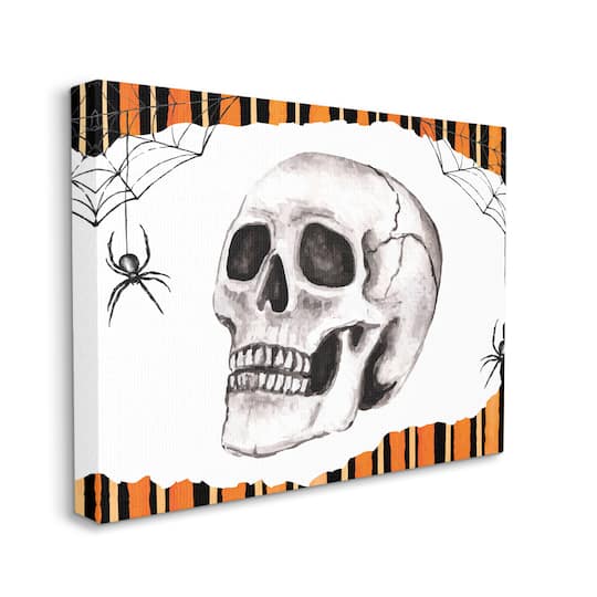 Stupell Industries Orange & Black Striped Skull Canvas Wall Art